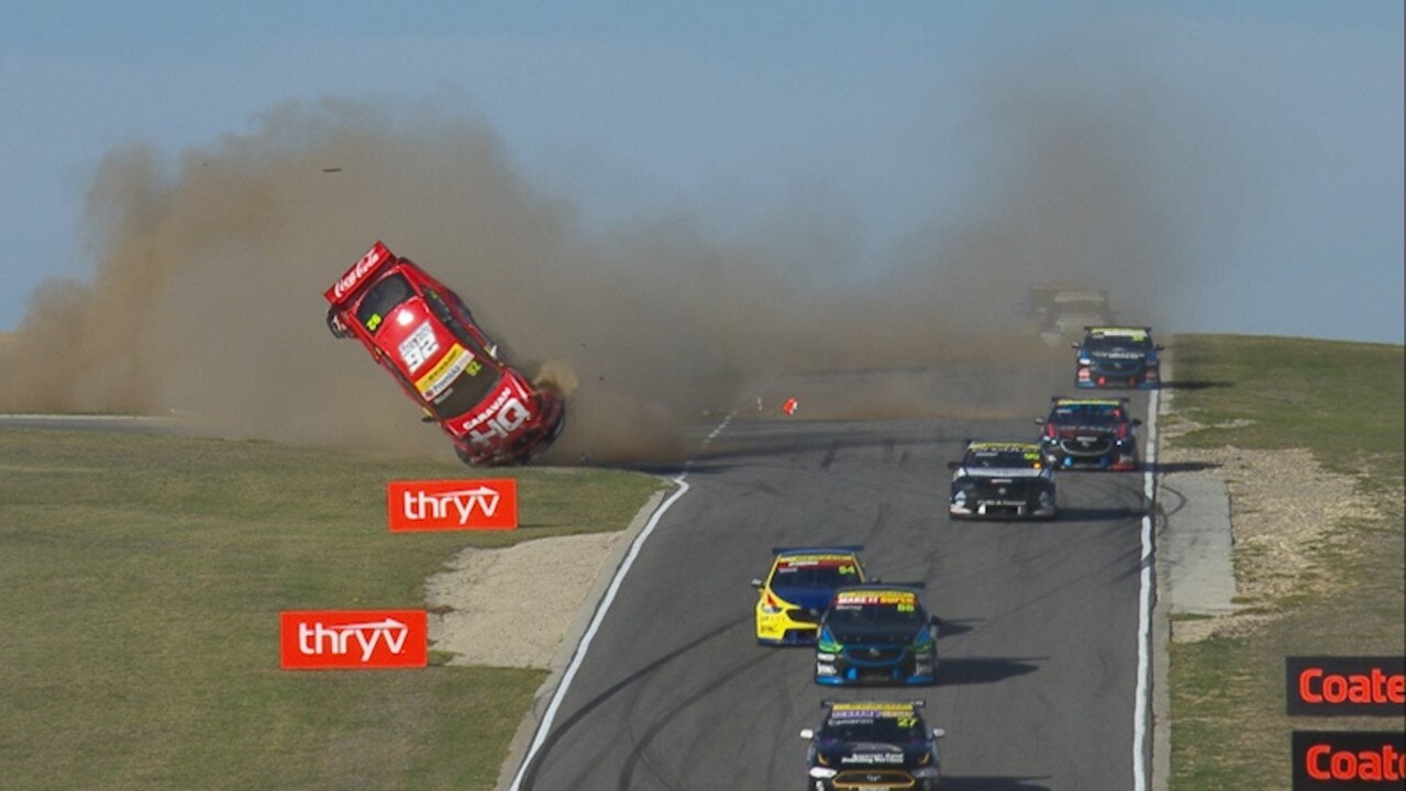 Cameron McLeod’s scary crash at the Perth Supersprint. Picture: Supplied