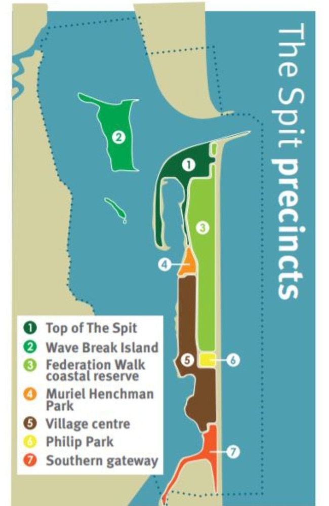 The Spit has been divided into seven precincts under the State Government’s masterplan.