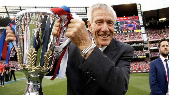 Bulldogs legend John Schultz with the 2016 AFL premiership cup. Picture: AFL Photos