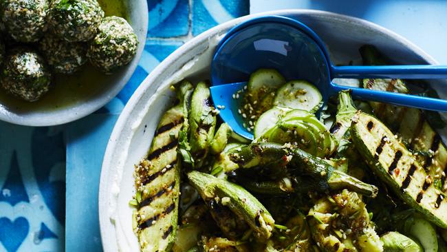 Alice Zaslavsky’s charred zucchini with labneh with chilli Za’atar dressing. Picture: Guy Bailey