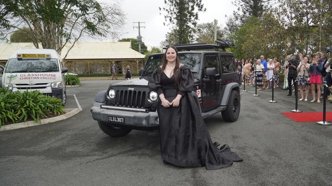 Students arriving in style for the 2024 Glasshouse Christian College formal at Flaxton Gardens.