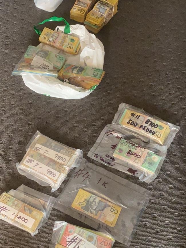 Cash seized by police after the raid in Adelaide’s south. Picture: SA Police