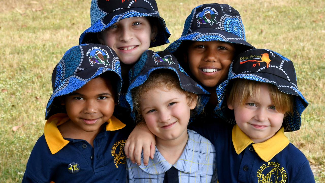 Reconciliation Week celebrations at Kelso State School. (first names only) Haylee, 11, and Nevaeh, 11, (back) with Jonathon, 5, Georgina, 5, and Lachlan, 5. Picture: Evan Morgan