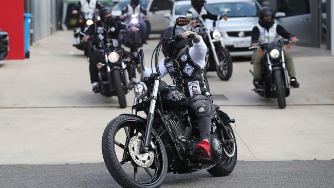 The Finks prepare to ride to Wodonga from their Cranbourne clubhouse in March. Picture: David Crosling