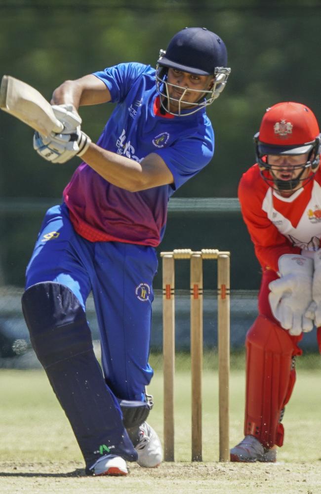 Heat batsman Vishesh Bansal and Swannies keeper Dev Pollock.