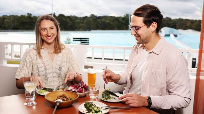 Sarah Cheney and David Pilipovic dine at Rafi Urbn Surf at Urban Surf Olympic Park. Picture: Rohan Kelly