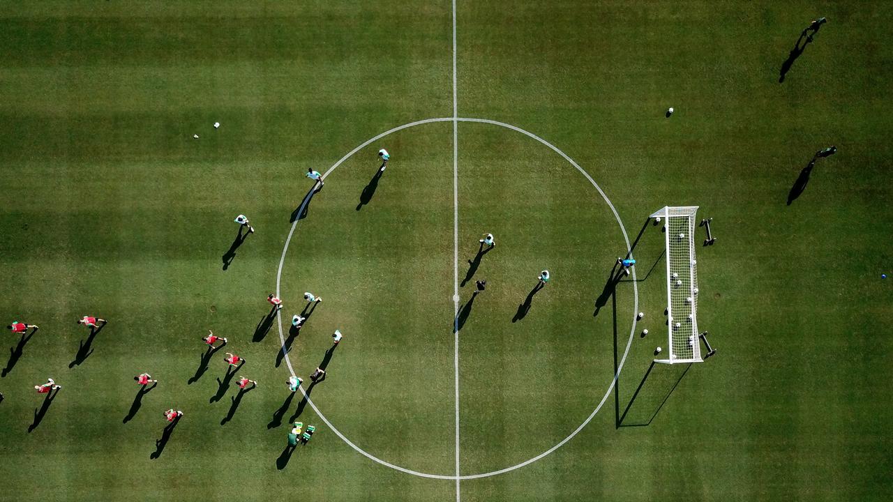 An overhead shot from the Socceroos training in Antalya