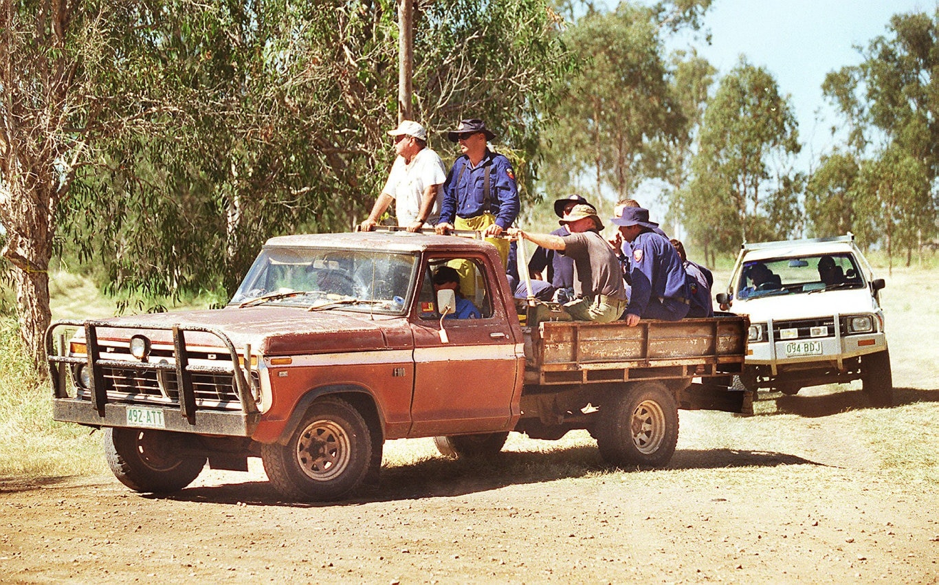 Searchers looking for Keyra Steinhardt near Callaghan Park in April 1999.