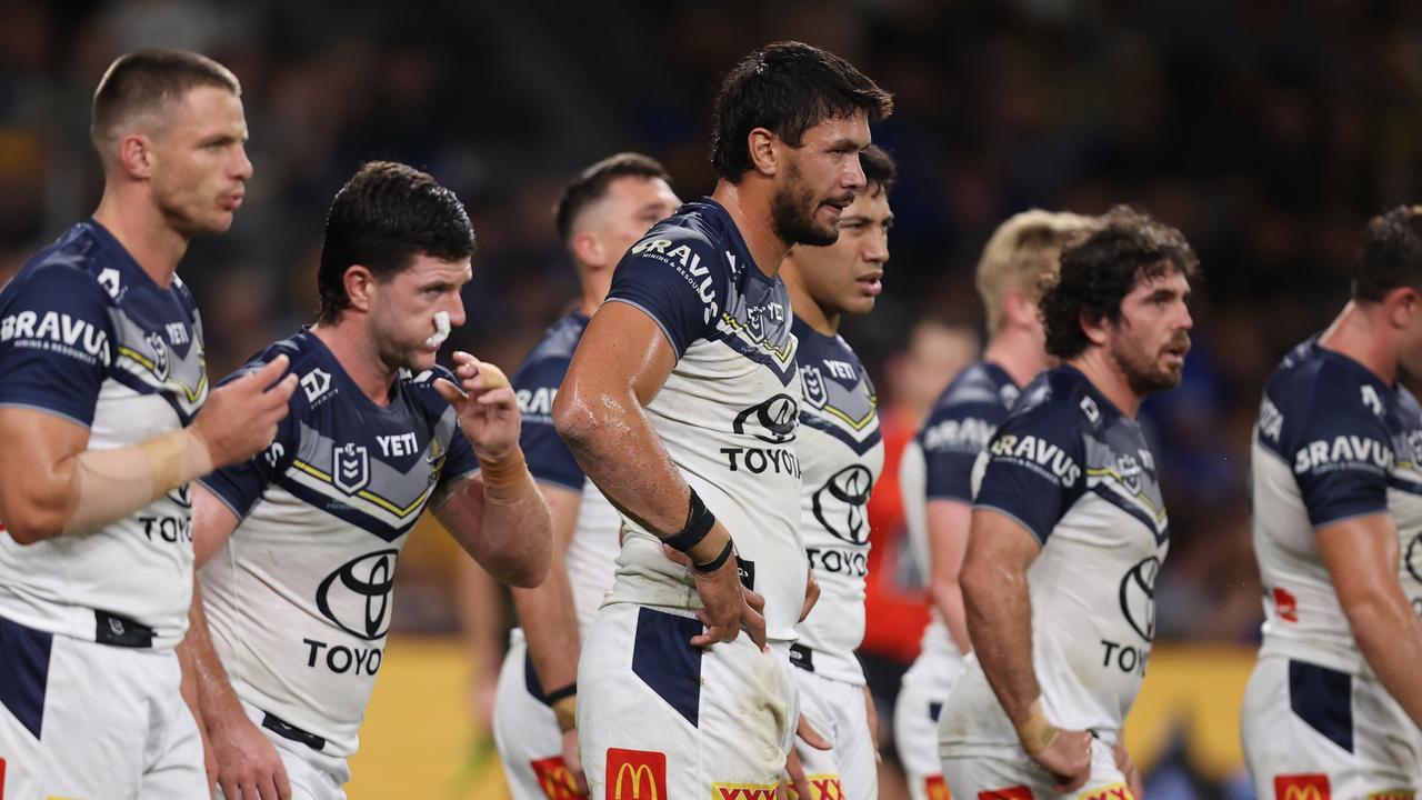 Jordan McLean looks on during the round six NRL match between Parramatta Eels and North Queensland Cowboys. (Photo by Jason McCawley/Getty Images)