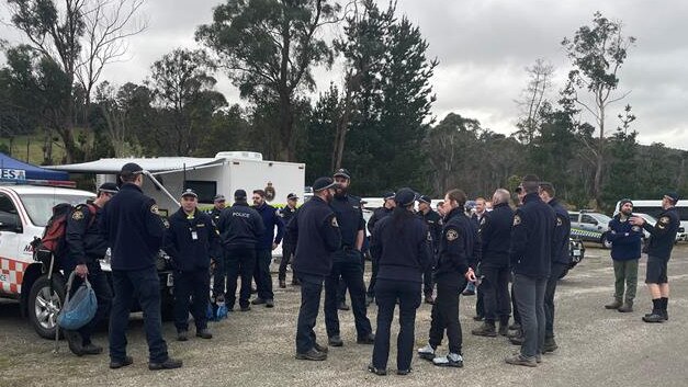160 police officers, SES personnel and volunteers – as well as a specialist cadaver dog are taking part in this week’s search efforts. Picture: Tasmania Police
