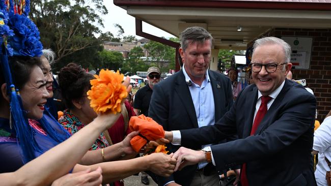 Anthony Albanese at Lunar New Year celebrations in Eastwood in the marginal seat of Bennelong in Sydney on Saturday. Picture: AAP