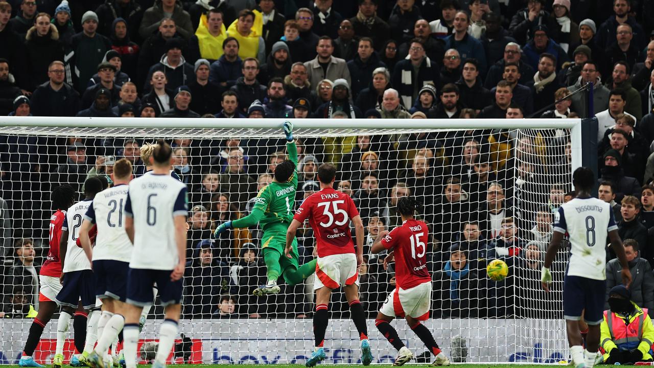 Son Heung-Min’s corner kick curled in for a goal. (Photo by Alex Pantling/Getty Images)