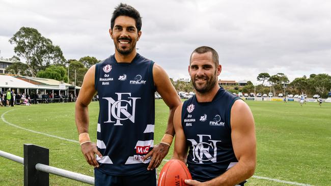 Ex-Glenelg player Terry Milera and former South Adelaide captain Josh Thewlis have joined Noarlunga fo2 2019 and are two of the SFL's highest-profile recruits. Picture: AAP/Morgan Sette