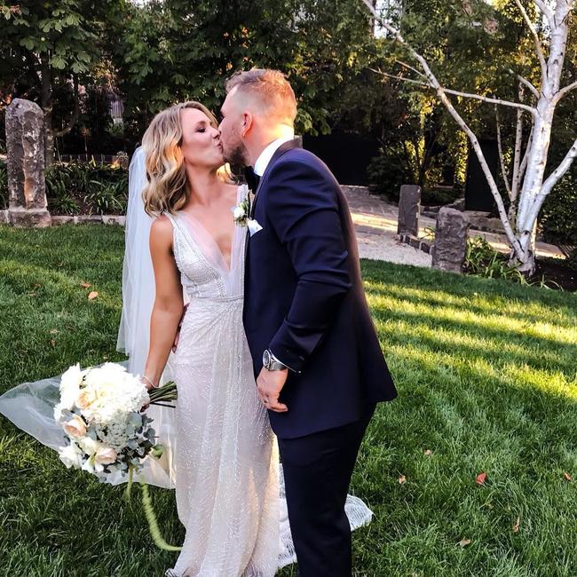 Aaron Finch and Amy Griffiths on their big day. Picture: Instagram