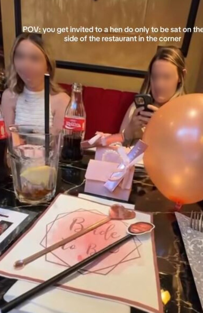 A woman has claimed she was seated on the other side of a restaurant at her colleague’s hens party. Picture: TikTok