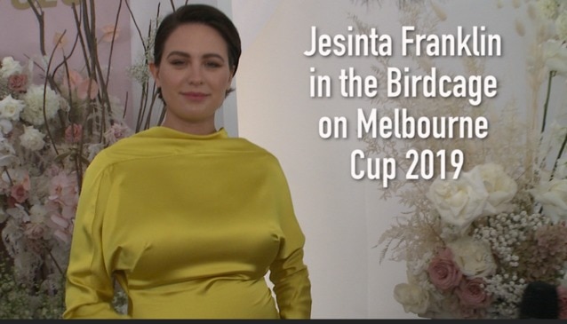 Jesinta Franklin in the Birdcage on Melbourne Cup 2019