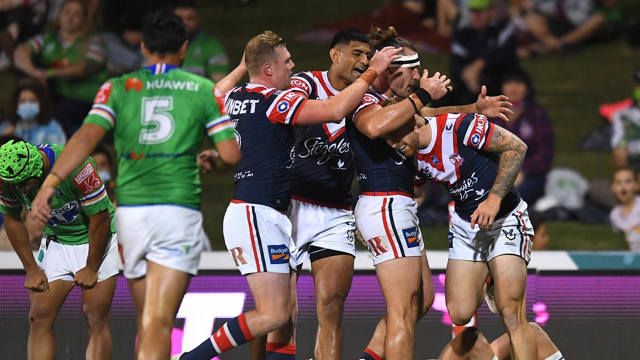 Adam Keighran scored a hat-trick as the Roosters put the Raiders to the sword.