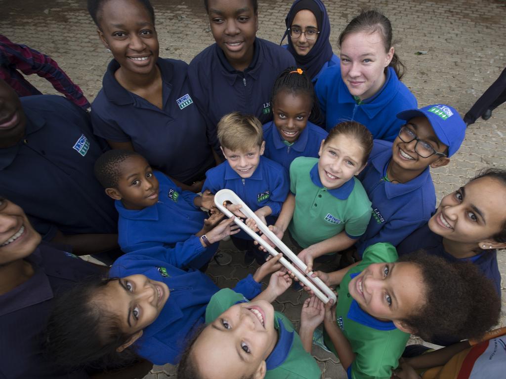 The Queen’s Baton attended events in Lusaka, Zambia on April 25, 2017, on the first full day in the country including an official ceremony to start the Relay, a visit to East Park shopping mall and to the Lusaka International Community School. Photo shows pupils from the Lusaka International Community School with the Baton before the Relay through the city commences.