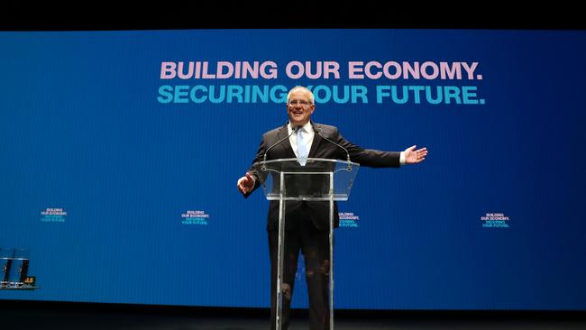 Prime Minister Scott Morrison addresses the Liberal Party campaign launch in Melbourne. Picture: Gary Ramage