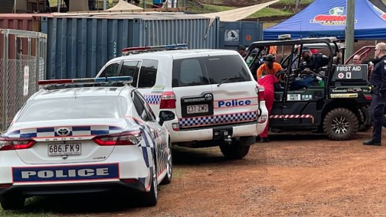 Police at the scene of a serious crash at a Toowoomba motocross track. Picture: Tom Gillespie