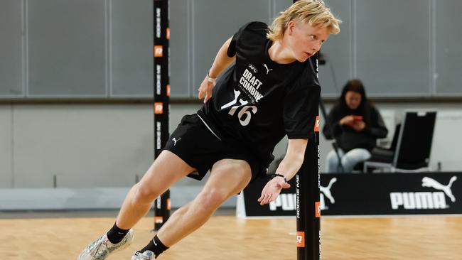 Glenelg’s Bodie Ryan during his strong agility test at the AFL national draft combine. Picture: Dylan Burns/AFL Photos via Getty Images