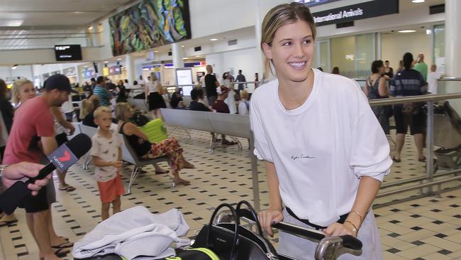 Canadian tennis player Eugenie Bouchard arrives at Brisbane airport Pic Mark Cranitch.