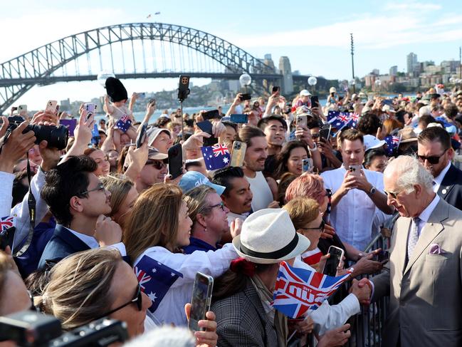 SYDNEY, AUSTRALIA - OCTOBER 22: King Charles III greets spectators during a visit to the Sydney Opera House on October 22, 2024 in Sydney, Australia. The King's visit to Australia is his first as monarch, and the Commonwealth Heads of Government Meeting (CHOGM) in Samoa will be his first as head of the Commonwealth. (Photo by Chris Jackson/Getty Images)