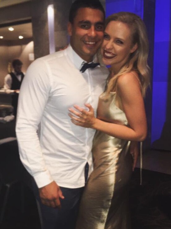 Former Bulldogs player Michael Lichaa with fiance Kara Childerhouse. Picture: Facebook