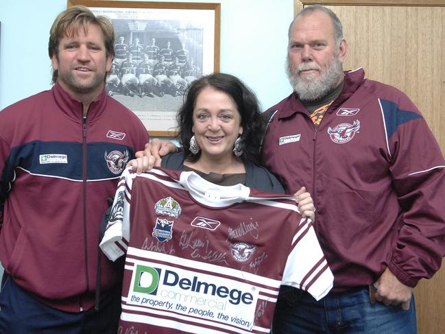 Former key lieutenant Noel Cleal (right) with Hasler and celebrity fan Wendy Harmer in ’08.