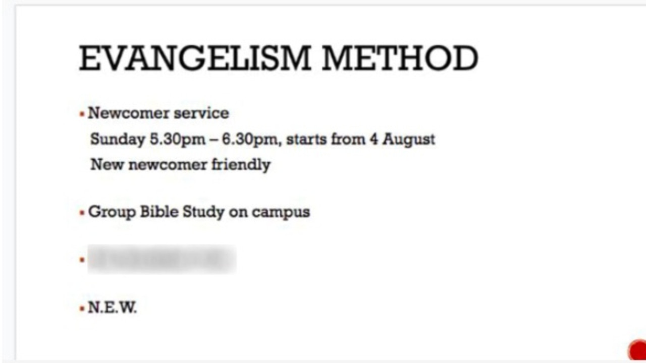 Providence listing the name of a Sydney University society as an evangelism method. They denied it was used as a front group.