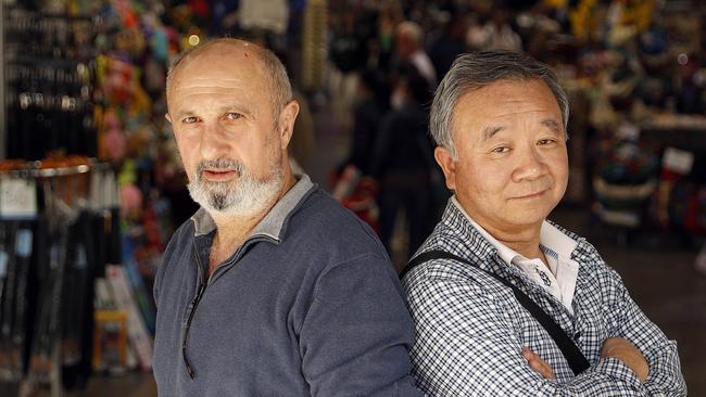 Stallholders Suat Kopuz and Yi Ming Weng are opposed to the development. Picture: Sam Ruttyn