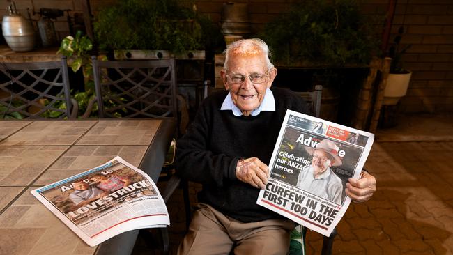 Sydney Kinsman, 98, has lost count of how many times he has appeared in the Centralian Advocate since he moved to town in 1948. Picture: Emma Murray