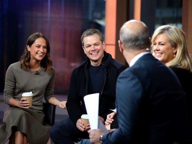 Matt Damon and Alicia Vikander on Channel 7's Sunrise this morning with Kochie and Sam.