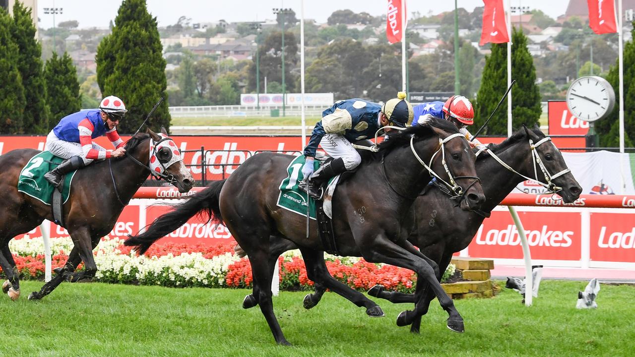 Forgot You (NZ) ridden by Daniel Moor wins the Drummond Golf Vase at Moonee Valley Racecourse on October 23, 2021 in Moonee Ponds, Australia. (Reg Ryan/Racing Photos via Getty Images)