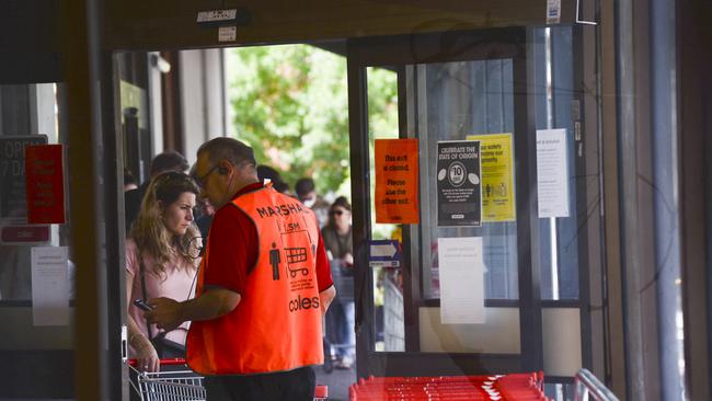 Marshalls under pressure at Blackwood as the community gears up for lockdown. Picture: Ben Brennan.