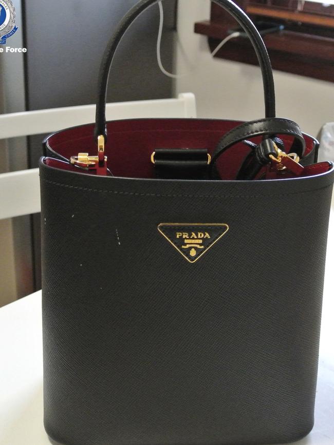 A Prada handbag seized by police.