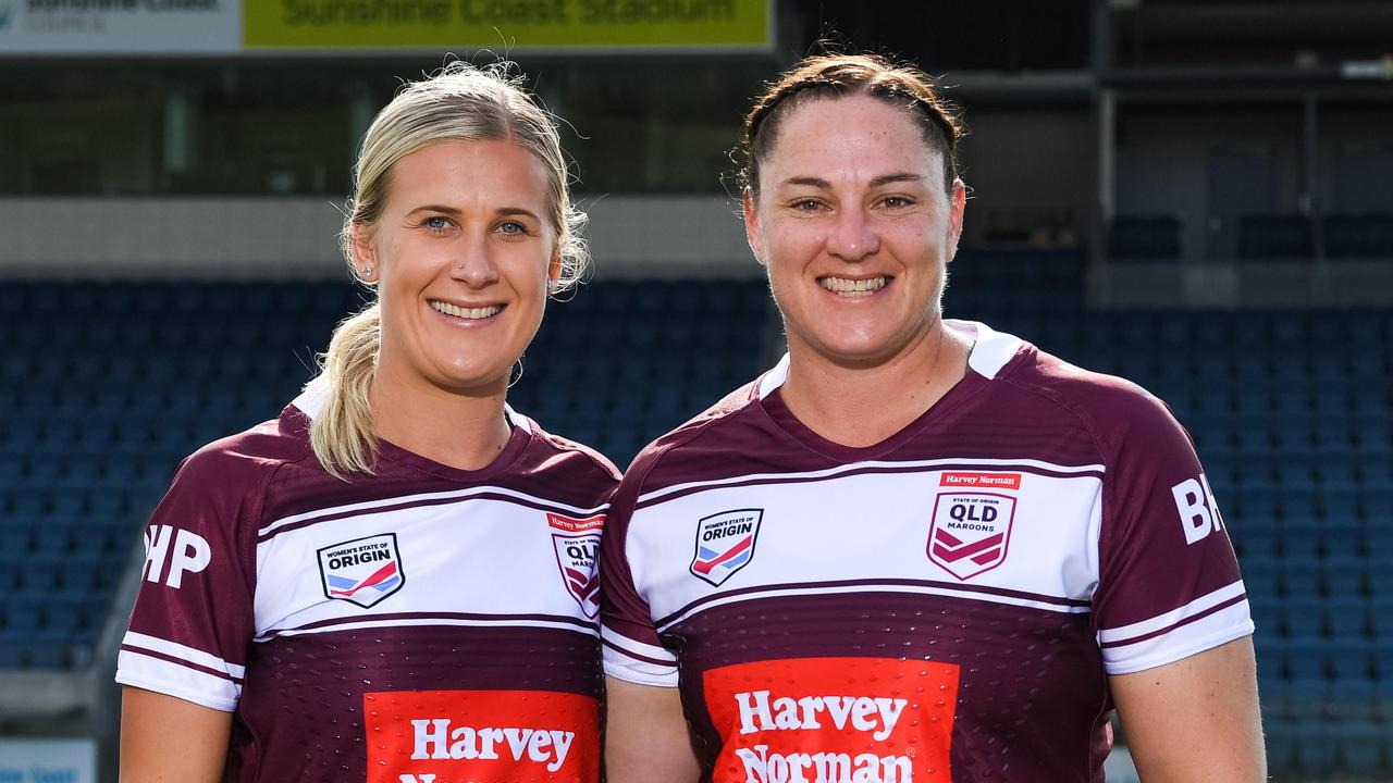 The rookie and the veteran: Shenae Ciesiolka (left) and Steph Hancock ahead of Friday’s Origin game on the Sunshine Coast.