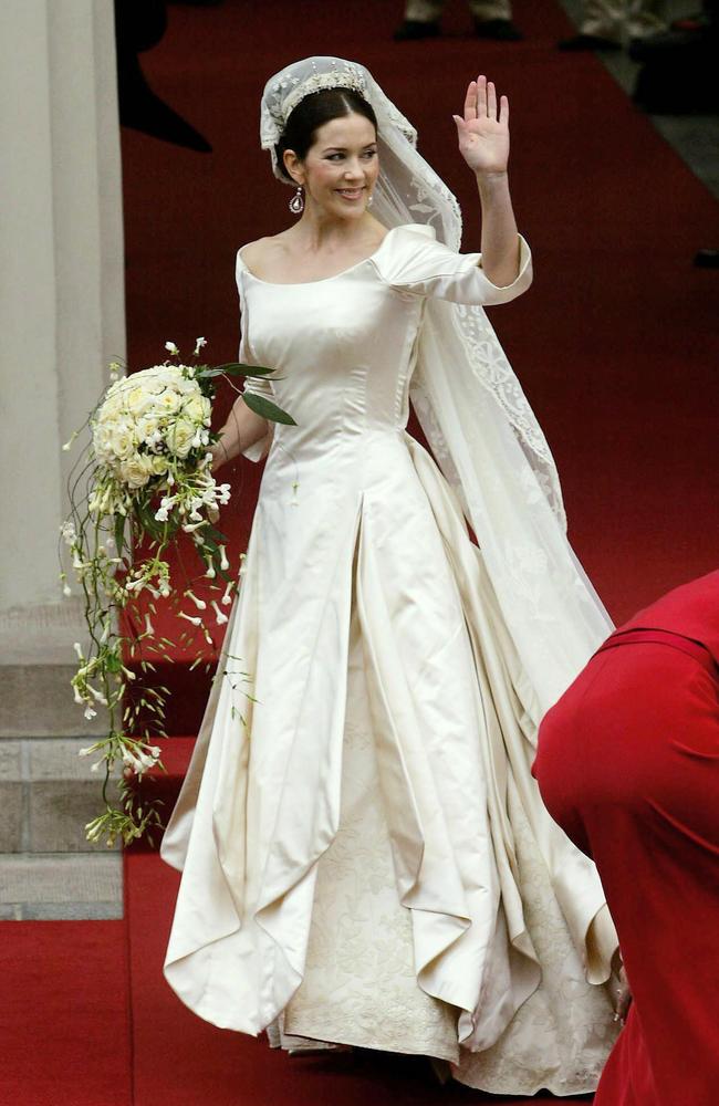 Her wedding dress was by Danish designer Uffe Frank. Picture: AFP 