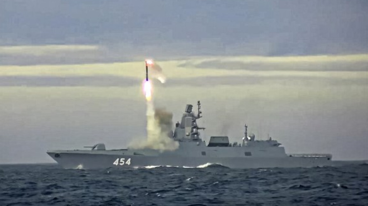 A Zircon hypersonic missile is test-fired from the Admiral Gorshkov in May last year. Picture: Russian Ministry of Defence