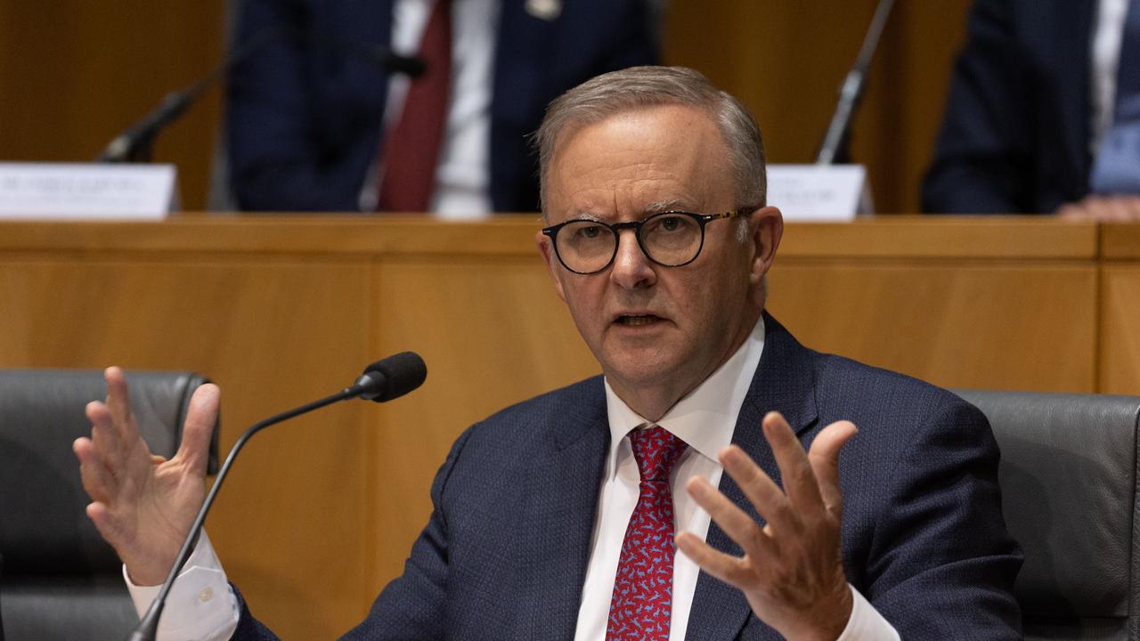 Prime Minister Anthony Albanese speaking after national cabinet. Picture: NCA NewsWire / Gary Ramage