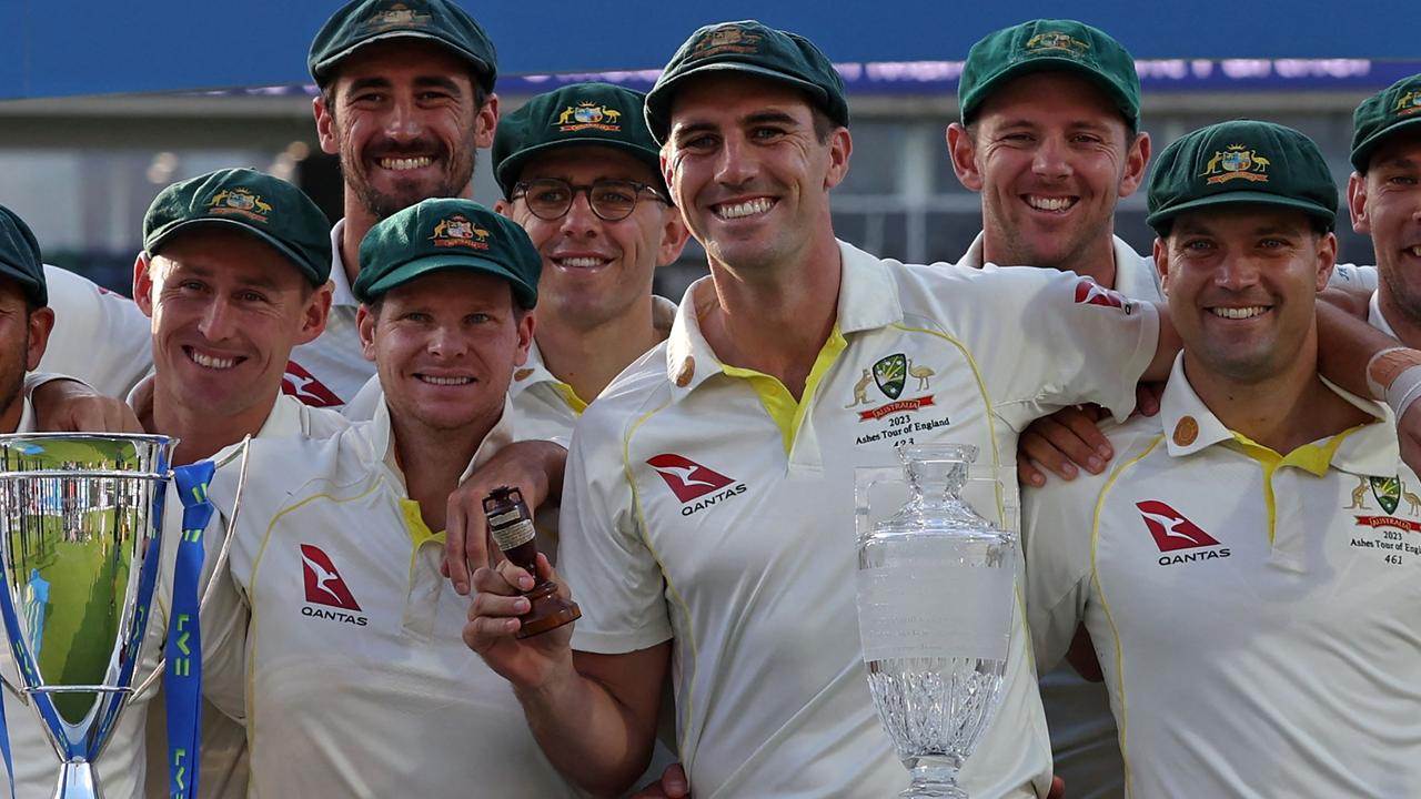 Pat Cummins and Australia celebrate after retaining The Ashes. Picture: AFP