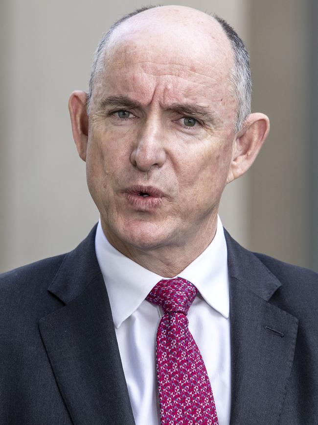 Government Services Minister Stuart Robert during a press conference on Monday. Picture: Gary Ramage