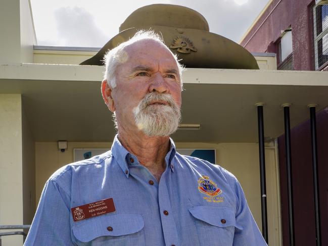 Mackay RSL sub-branch president Ken Higgins in front of the old slouch hat at the former Mackay RSL Club in Sydney St. Picture: Heidi Petith