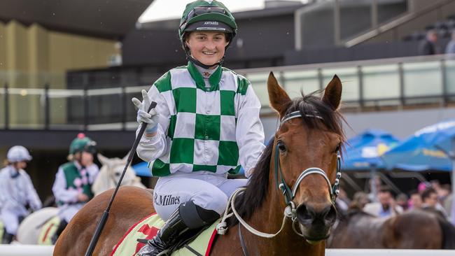 Rochelle Milnes notched her second win aboard Cararada at Morphettville on Saturday. Picture: Makoto Kaneko