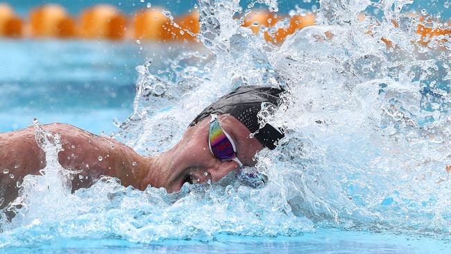 Elijah Winnington swam the fastest 400m freestyle time in two years. Picture: Chris Hyde/Getty