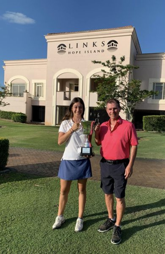 Queensland golfer Kirra St-Laurent (left). Picture – Facebook/Links Hope Island.