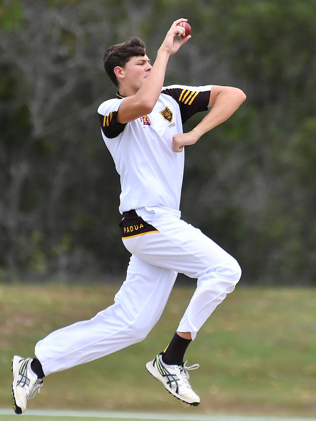 Padua College bowler Wil Webster AIC First XI cricket between Padua College and St Patrick's College Saturday February 4, 2023. Picture, John Gass