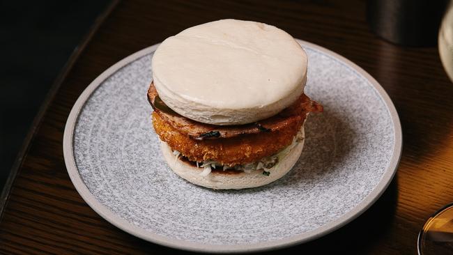 The barramundi katso bao burger at Boom Boom Room Izakaya in Brisbane.