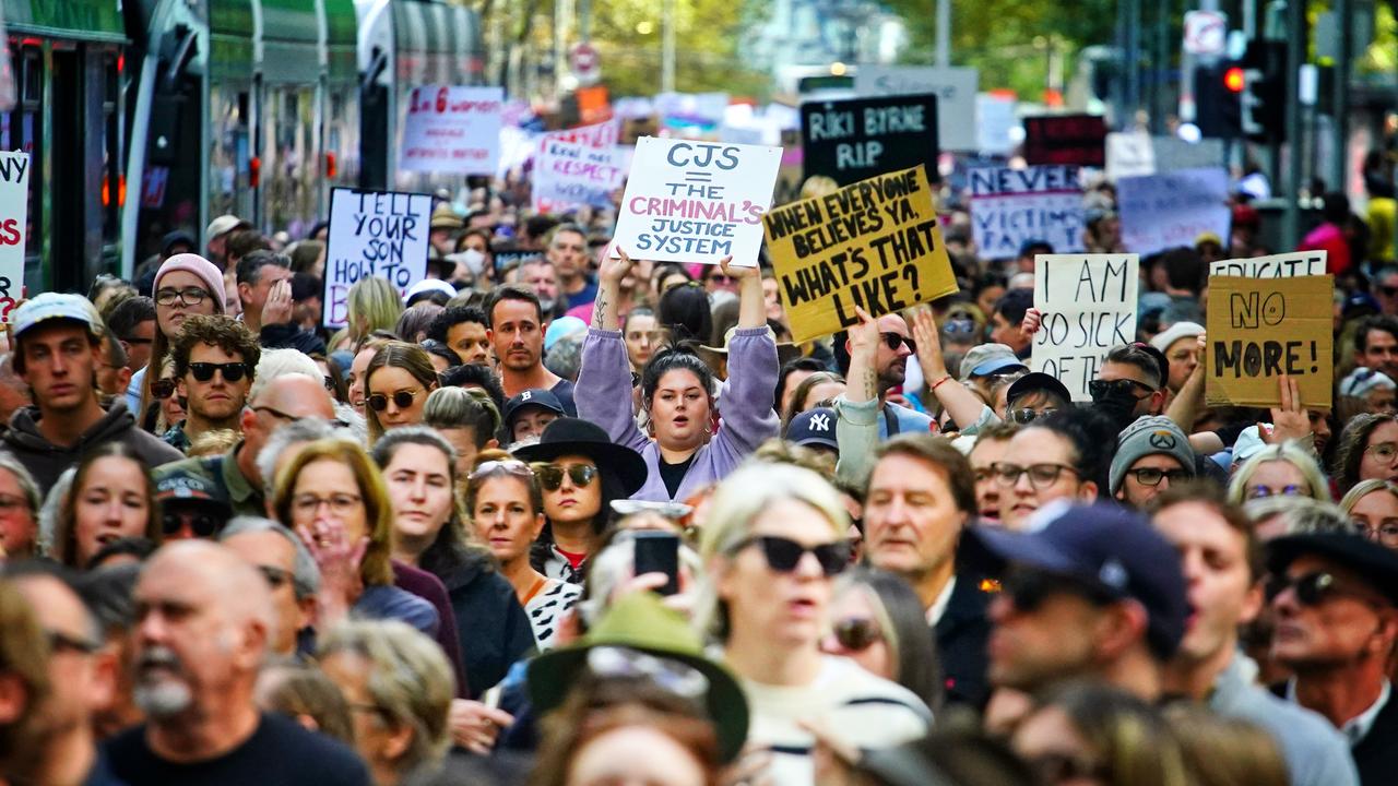 Protestors marching in solidarity during the 'No More!' National Rally Against Violence in Melbourne. Picture: NCA NewsWire / Luis Enrique Ascui