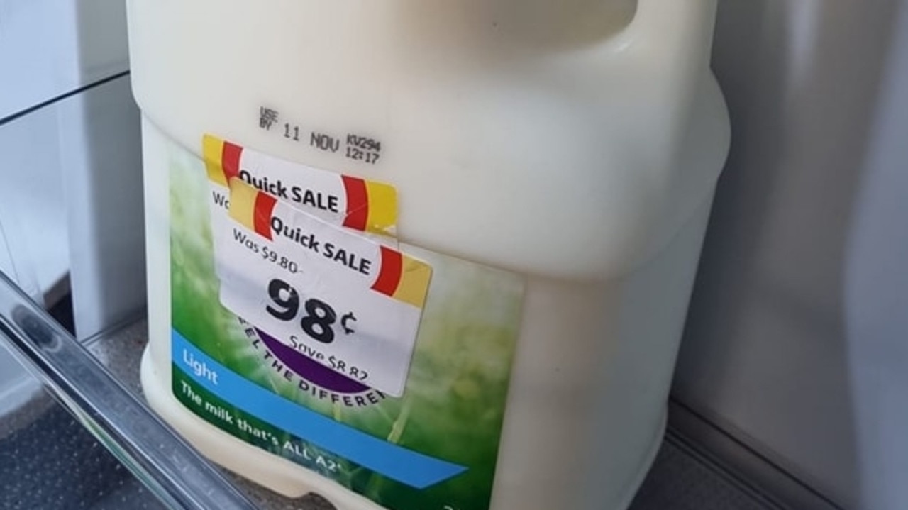 A savvy Coles customer was shocked when she noticed the original cost of this reduced milk product. Picture: Facebook